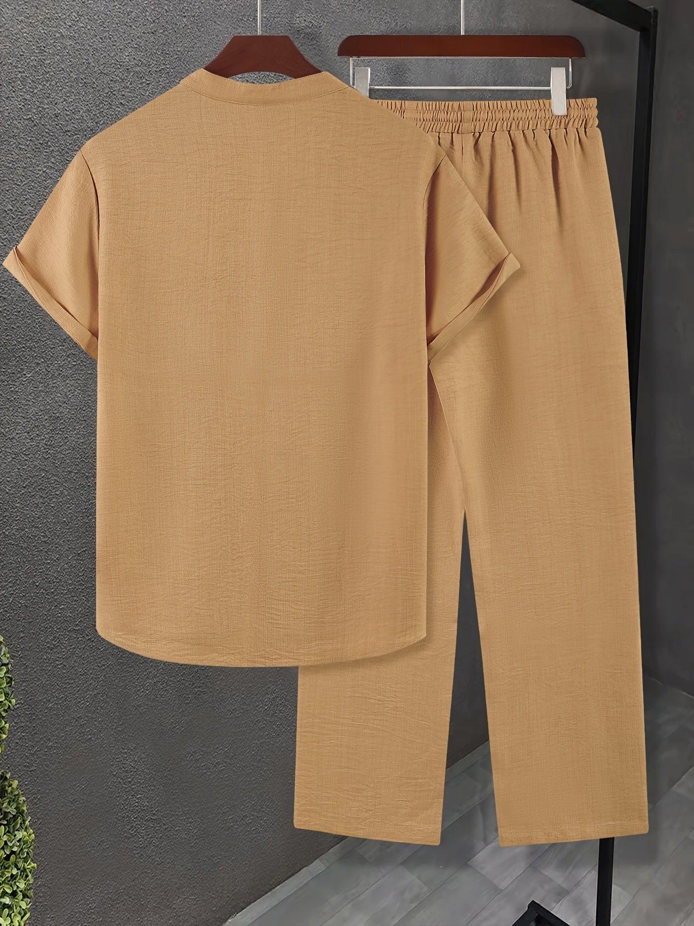 Solid Color Casual Buttoned V Neck Men Set for Effortless Style Rebooters mens 2 piece set