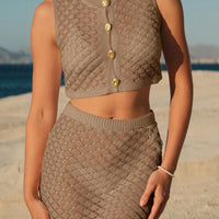 2-Piece Crochet Button Crop Top & Mini Skirt Set for Summer - Rebooters