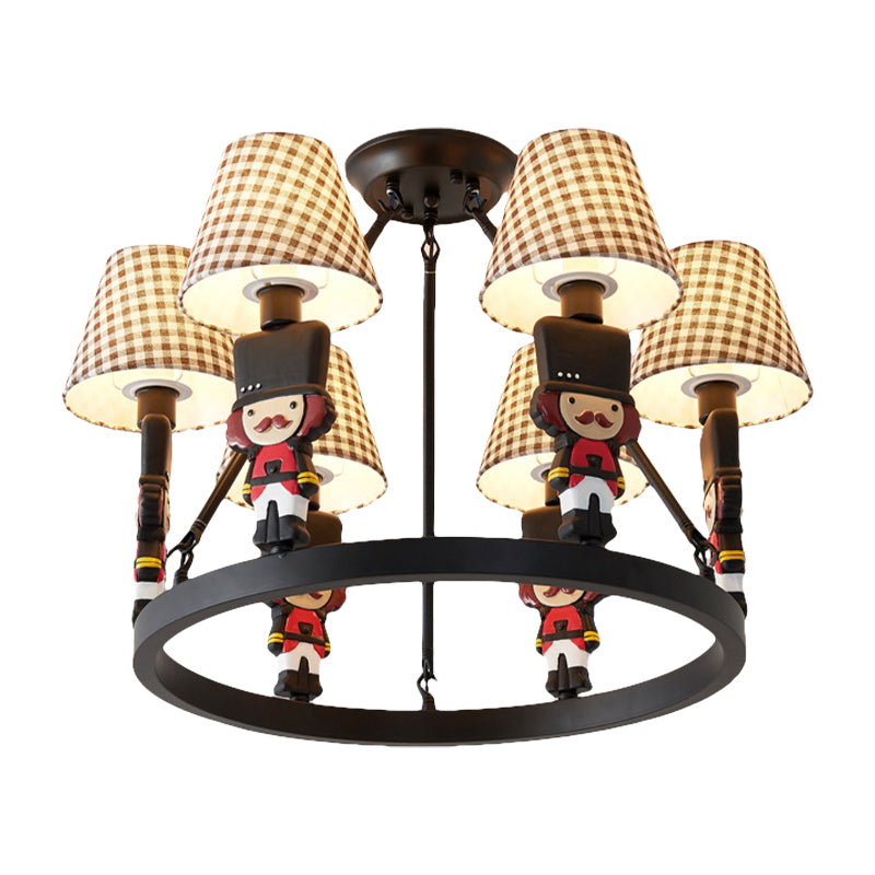 Living Room Tapered Shade Hanging Lamp Fixture Fabric 6 Lights Nordic Chandelier - Rebooters