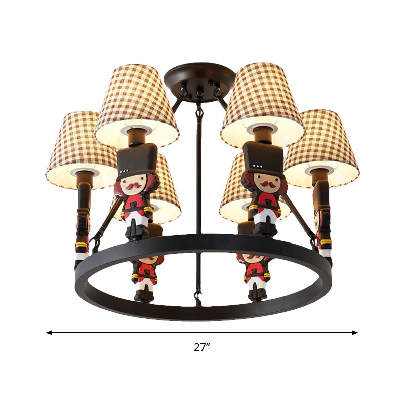 Living Room Tapered Shade Hanging Lamp Fixture Fabric 6 Lights Nordic Chandelier - Rebooters