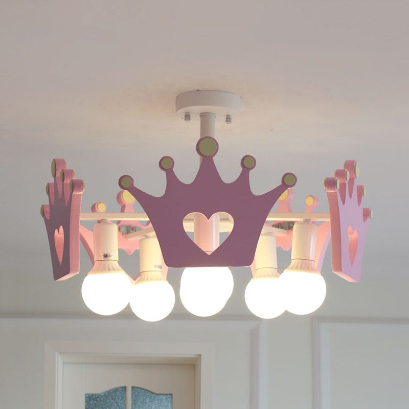 Pink Crown Hanging Chandelier Art Deco Pendant Lights Bedroom - Rebooters