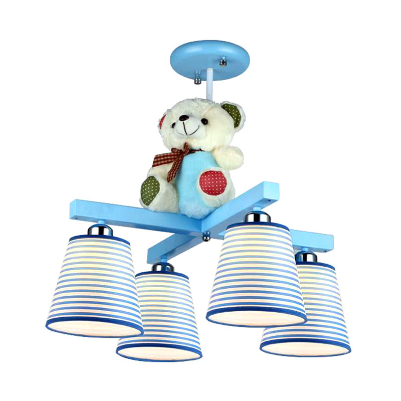Cartoon Tapered Shade Hanging Lamp Fixture with Bear 4 Lights - Rebooters