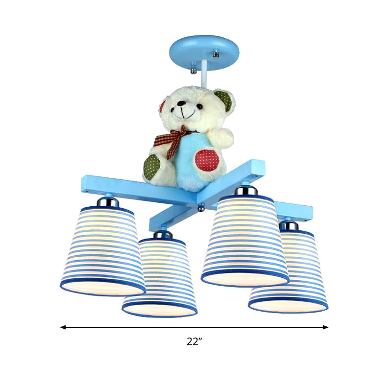 Cartoon Tapered Shade Hanging Lamp Fixture with Bear 4 Lights - Rebooters