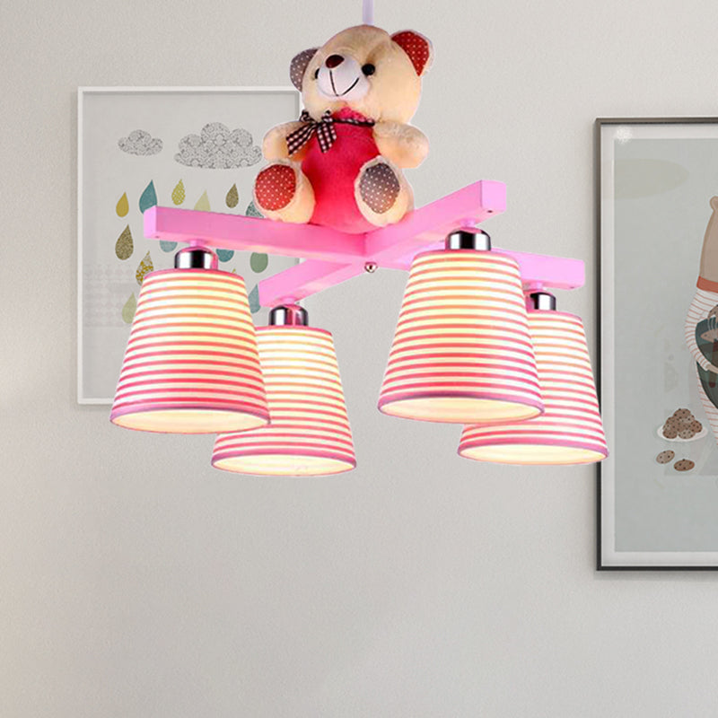 Cartoon Tapered Shade Hanging Lamp Fixture with Bear 4 Lights - Rebooters