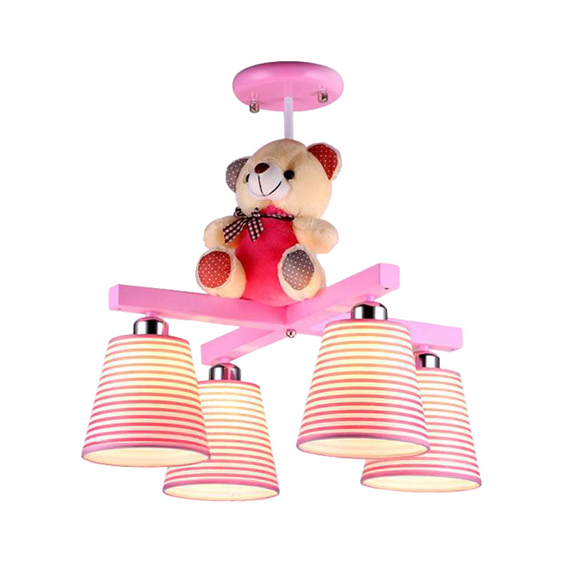 Cartoon Tapered Shade Hanging Lamp Fixture with Bear 4 Lights - Rebooters