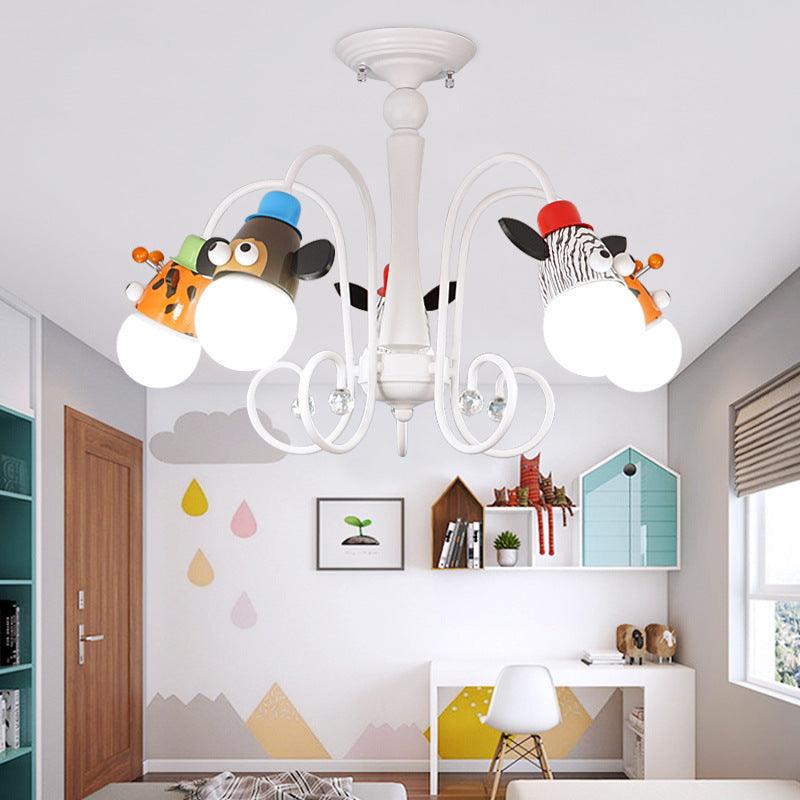 Kid Bedroom Animal Hanging Lights Metal Cartoon White Fixtures - Rebooters