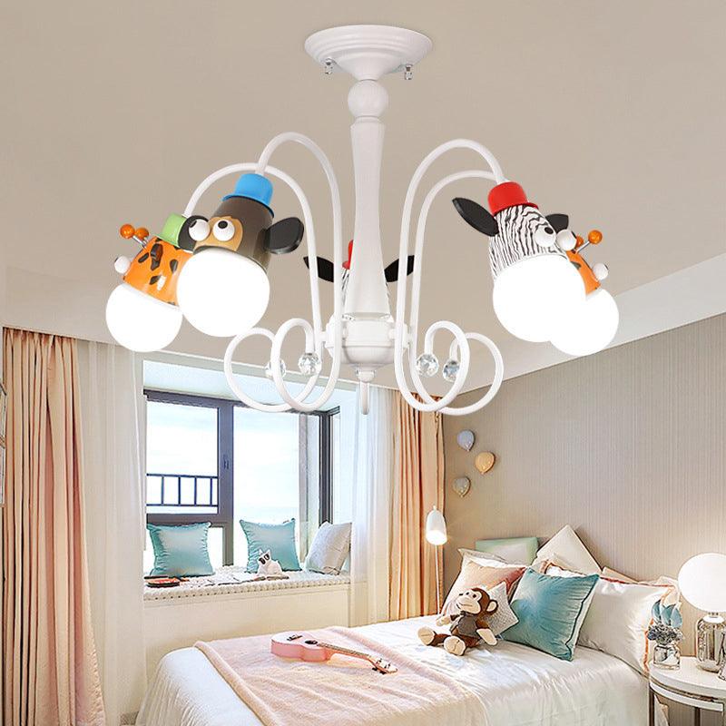 Kid Bedroom Animal Hanging Lights Metal Cartoon White Fixtures - Rebooters