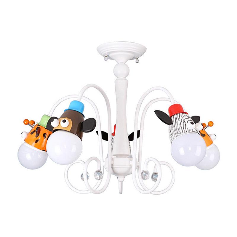 Kid Bedroom Animal Hanging Lights Metal Cartoon White Fixtures - Rebooters