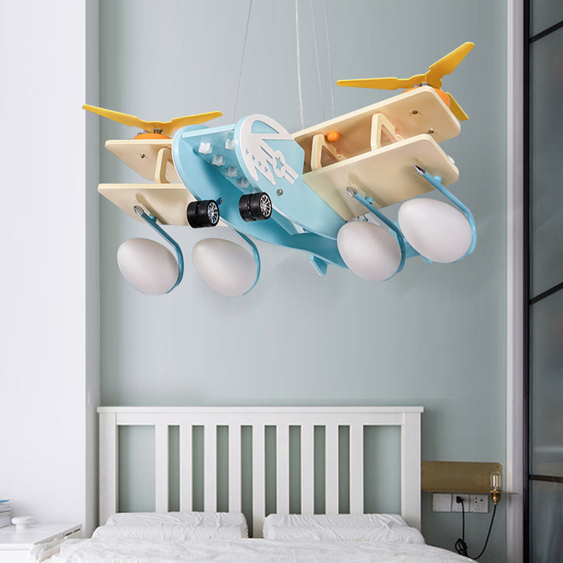 Blue Fighter Plane Hanging Lamp Fixture Wooden Chandelier - Rebooters