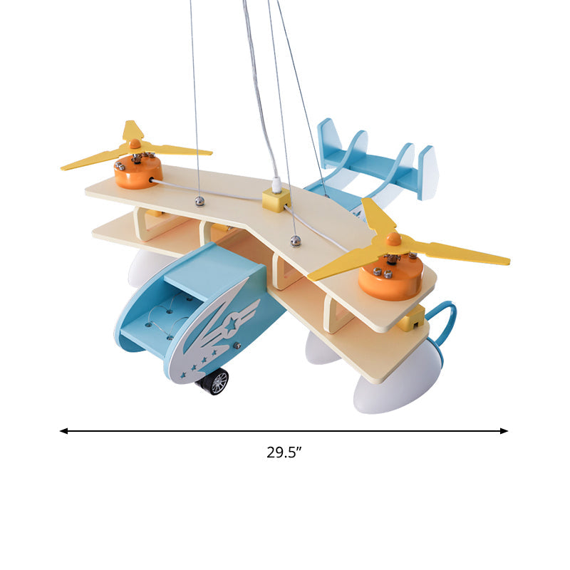 Blue Fighter Plane Hanging Lamp Fixture Wooden Chandelier - Rebooters