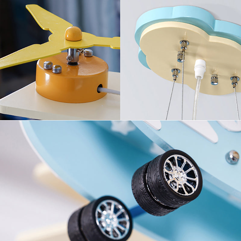 Blue Fighter Plane Hanging Lamp Fixture Wooden Chandelier - Rebooters