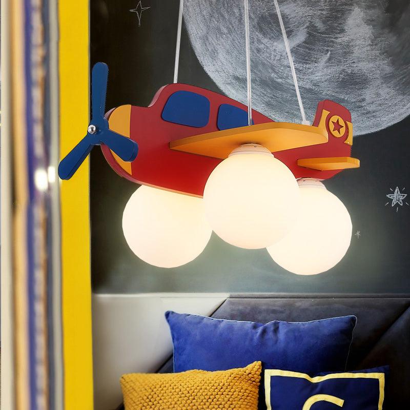 Kid Bedroom Plane Hanging Light with Opal Glass Shade - Rebooters