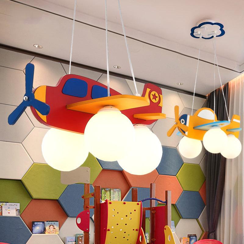 Kid Bedroom Plane Hanging Light with Opal Glass Shade - Rebooters