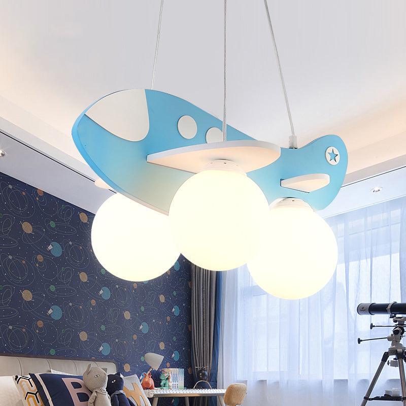 Kid Bedroom Plane Hanging Light with Opal Glass Shade - Rebooters