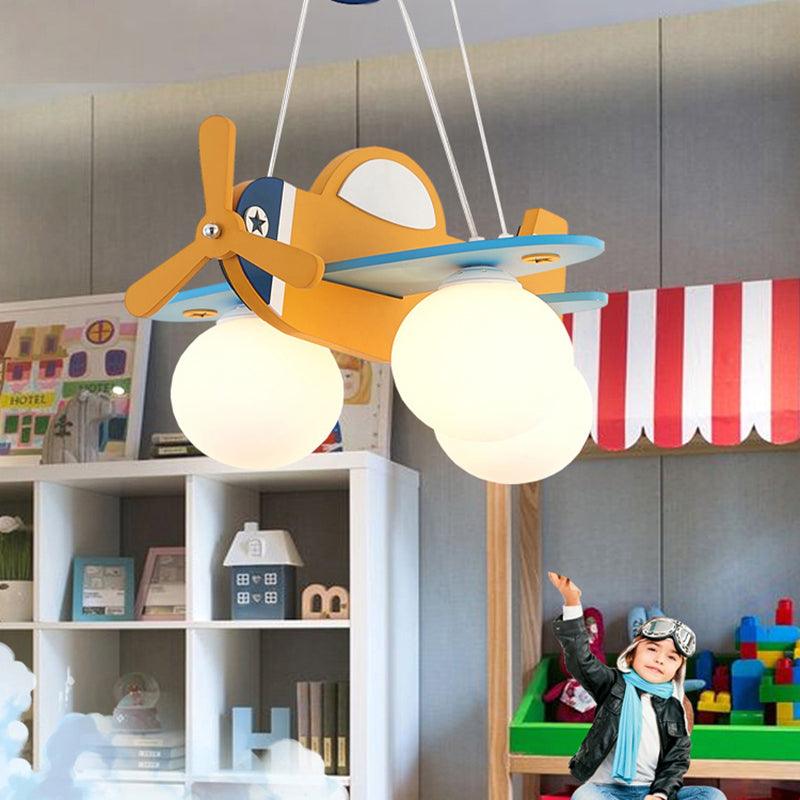 Kid Bedroom Plane Hanging Light with Opal Glass Shade - Rebooters