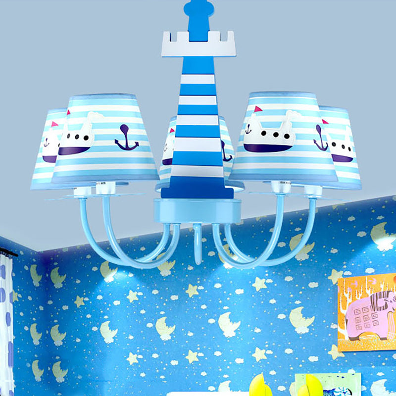 Mediterranean Lighthouse Chandelier with Ship Metal Blue Pendant Lamp for Kid Bedroom - Rebooters