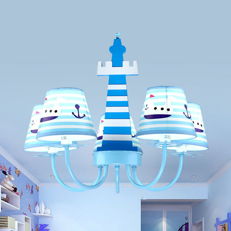 Mediterranean Lighthouse Chandelier with Ship Metal Blue Pendant Lamp for Kid Bedroom - Rebooters