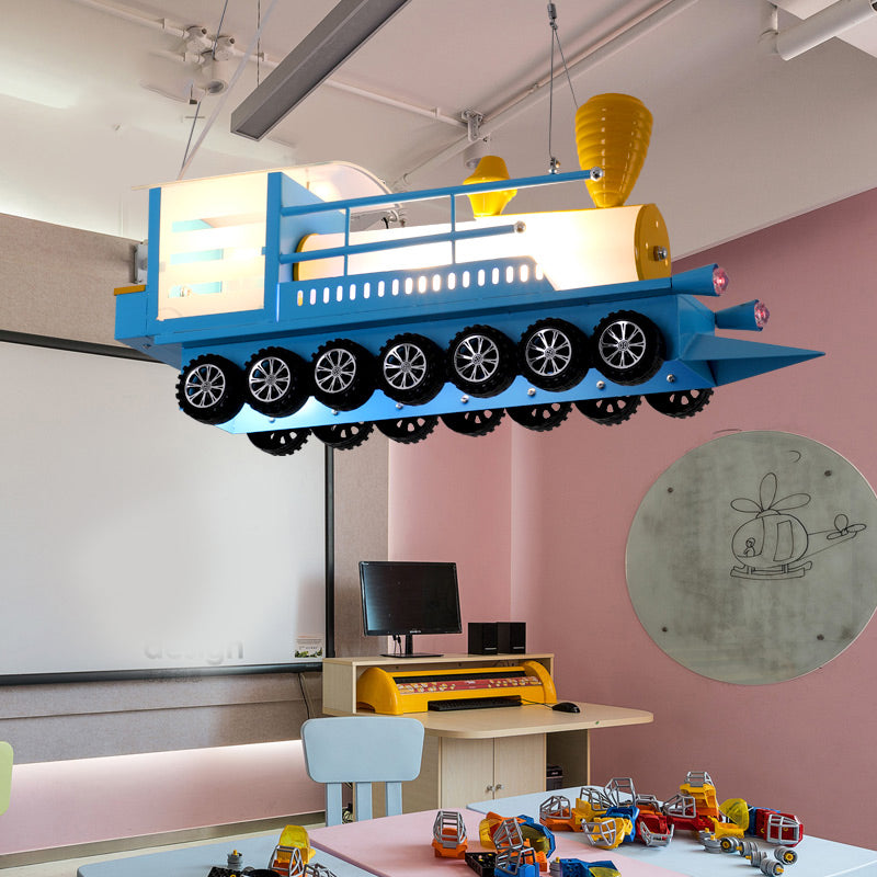 Blue Train Hanging Pendant Light Cartoon Metal Chandelier - Rebooters