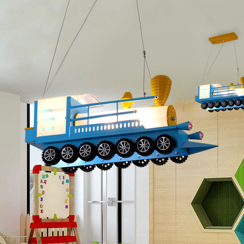 Blue Train Hanging Pendant Light Cartoon Metal Chandelier - Rebooters
