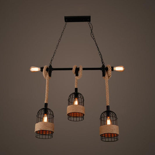 Beige Geometry Hanging Island Light Farmhouse Metal 3 Heads - Rebooters