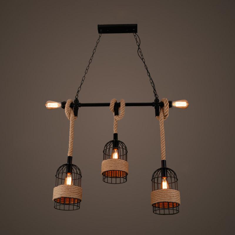 Beige Geometry Hanging Island Light Farmhouse Metal 3 Heads - Rebooters