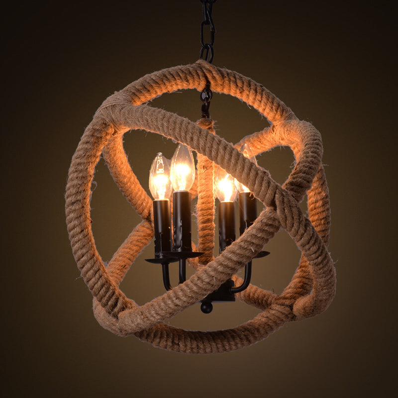 Round Hemp Rope Ceiling Chandelier Farm 4-Light Pendant Light - Rebooters