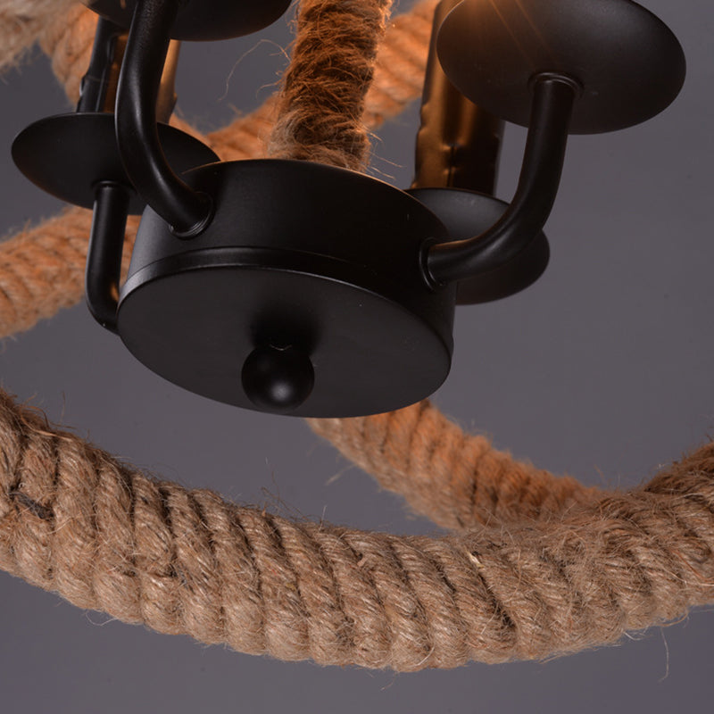 Round Hemp Rope Ceiling Chandelier Farm 4-Light Pendant Light - Rebooters