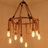 Hemp Rope Exposed Bulb Chandelier Antiqued Restaurant Pendant Light Kit in Beige - Rebooters