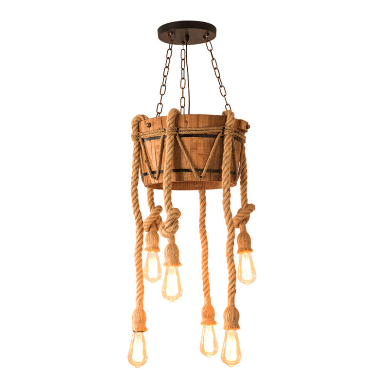 Bucket Restaurant Drop Pendant Factory Wood Beige Chandelier - Rebooters