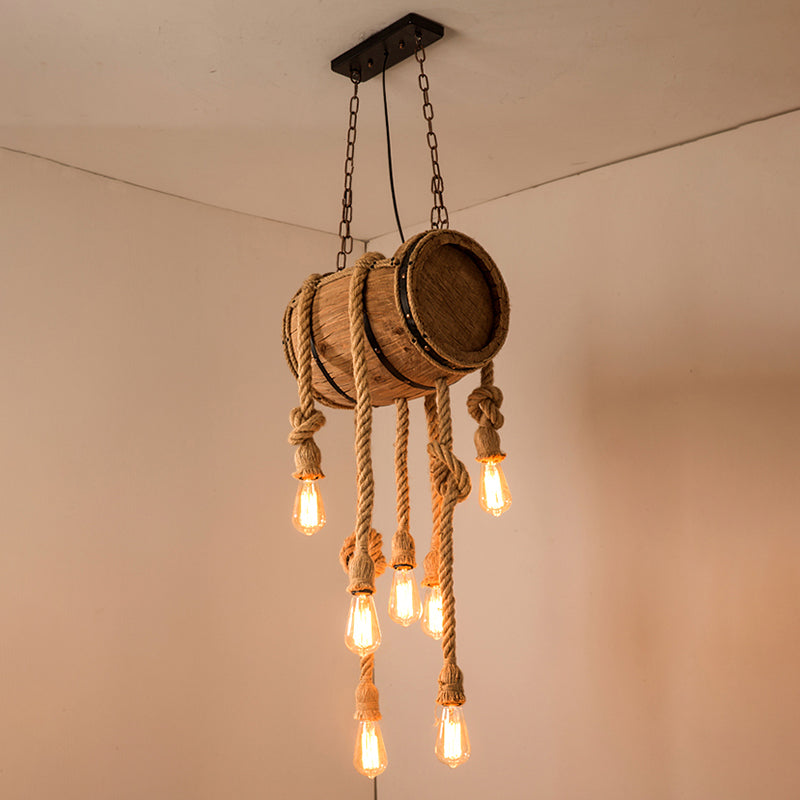 Bucket Restaurant Drop Pendant Factory Wood Beige Chandelier - Rebooters