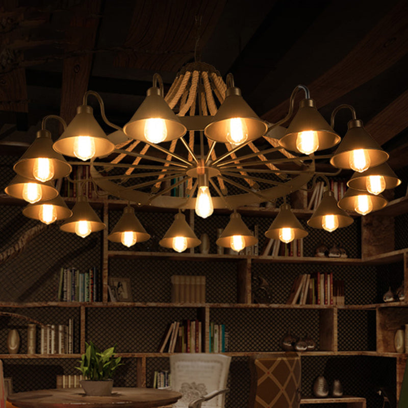 Metal Black Chandelier Light Fixture Cone Industrial Rope Ceiling Suspension Lamp - Rebooters