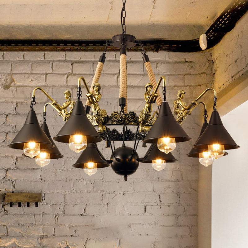 Farm Conical Pendant Chandelier Metal Suspension Lamp in Black - Rebooters