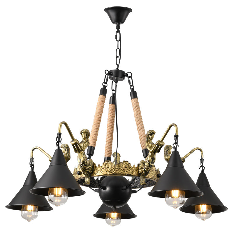 Farm Conical Pendant Chandelier Metal Suspension Lamp in Black - Rebooters