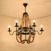 Wagon Wheel Metal Chandelier Dining Room Jute Rope Light Kit - Rebooters