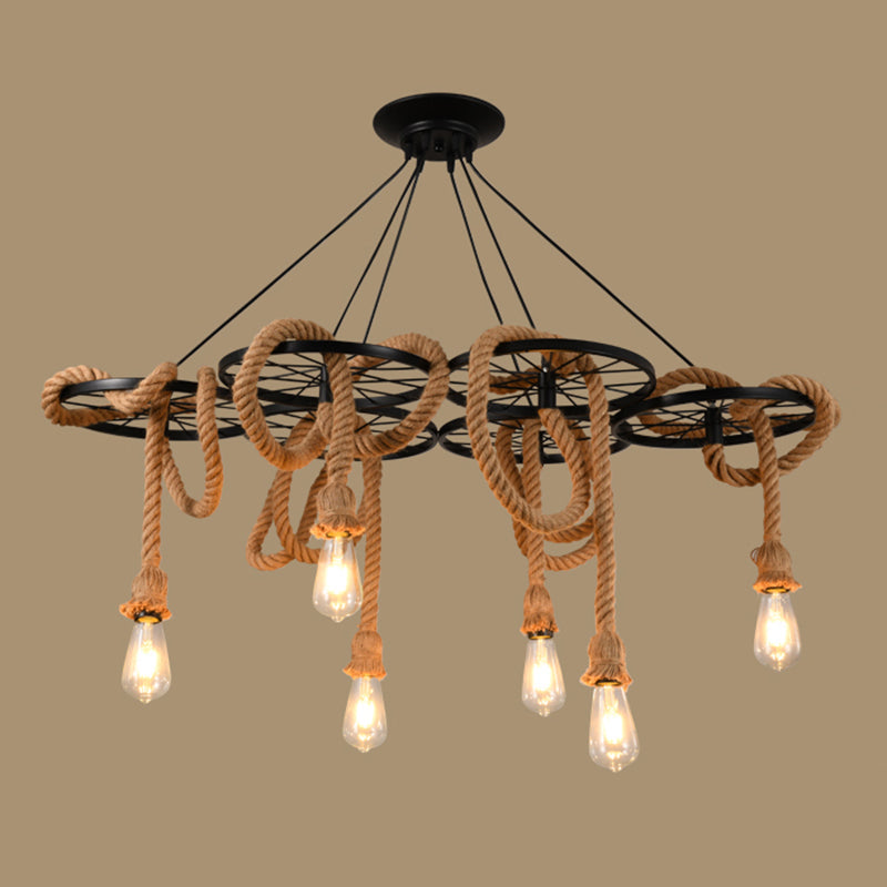 Metal Wheel Hanging Light Fixture Black Chandelier Lighting - Rebooters