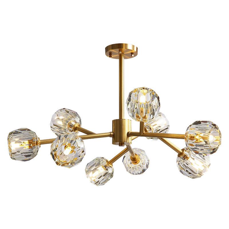 Beveled Cut Crystal Ball Chandelier Modern 6 Bulb Brass Light - Rebooters