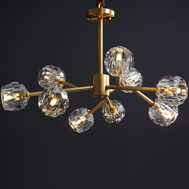 Beveled Cut Crystal Ball Chandelier Modern 6 Bulb Brass Light - Rebooters
