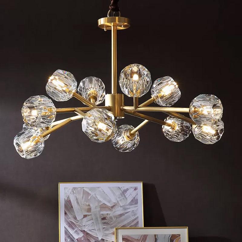 Beveled Cut Crystal Ball Chandelier Modern 6 Bulb Brass Light - Rebooters