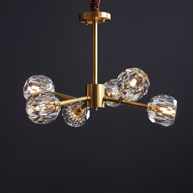 Beveled Cut Crystal Ball Chandelier Modern 6 Bulb Brass Light - Rebooters