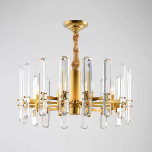 8-Bulb Crystal Rod Pendant Lamp Postmodern Brass Sputnik Chandelier - Rebooters