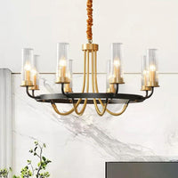 6/8 Lights Tube Up Chandelier Black Gold Glass Ceiling Lamp - Rebooters