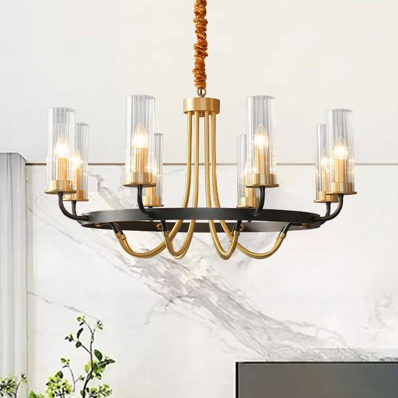 6/8 Lights Tube Up Chandelier Black Gold Glass Ceiling Lamp - Rebooters