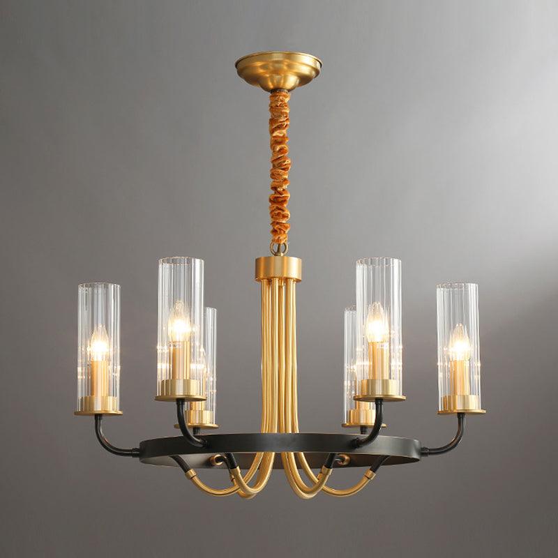 6/8 Lights Tube Up Chandelier Black Gold Glass Ceiling Lamp - Rebooters