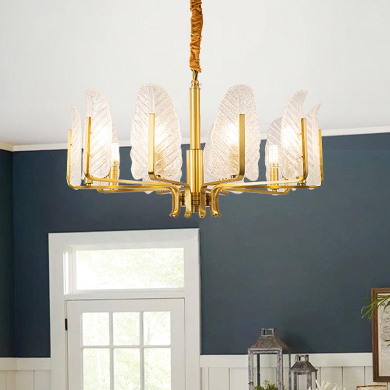 6/8/10-Head Leaf Chandelier Lamp Postmodern Brass Pendant Light - Rebooters