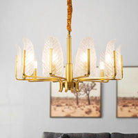6/8/10-Head Leaf Chandelier Lamp Postmodern Brass Pendant Light - Rebooters