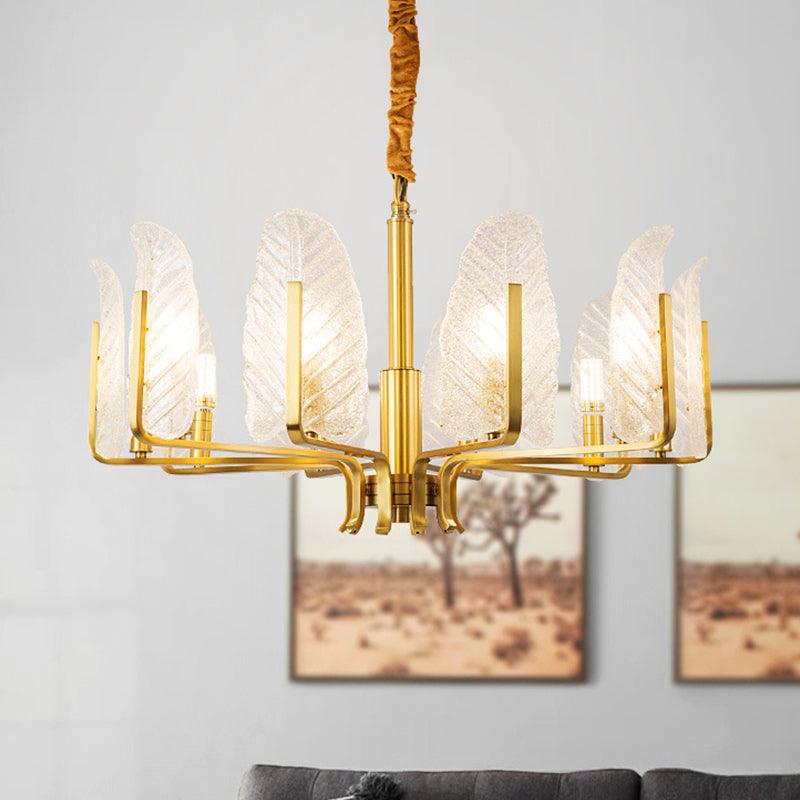6/8/10-Head Leaf Chandelier Lamp Postmodern Brass Pendant Light - Rebooters