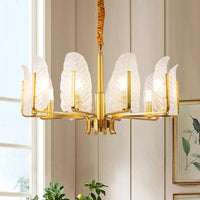 6/8/10-Head Leaf Chandelier Lamp Postmodern Brass Pendant Light - Rebooters