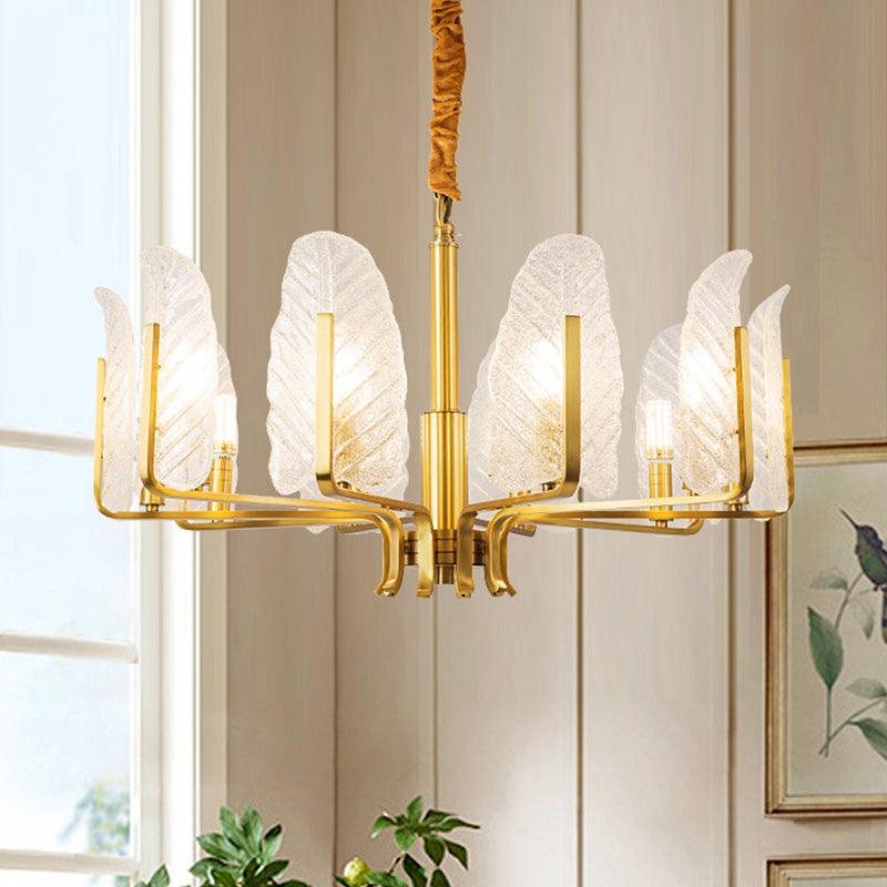 6/8/10-Head Leaf Chandelier Lamp Postmodern Brass Pendant Light - Rebooters