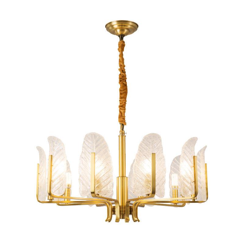 6/8/10-Head Leaf Chandelier Lamp Postmodern Brass Pendant Light - Rebooters