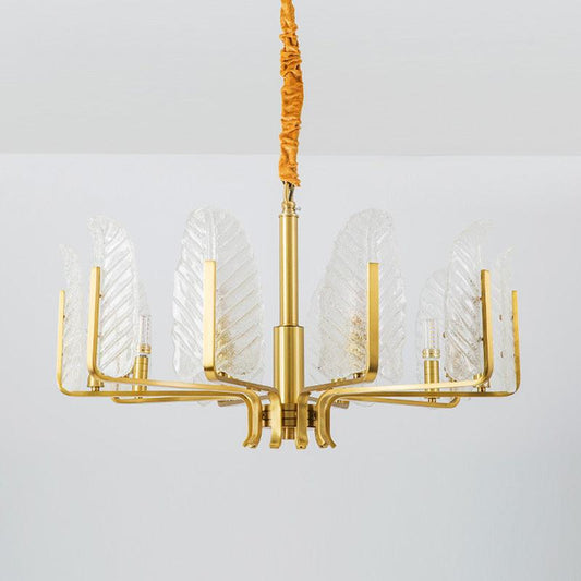 6/8/10-Head Leaf Chandelier Lamp Postmodern Brass Pendant Light - Rebooters